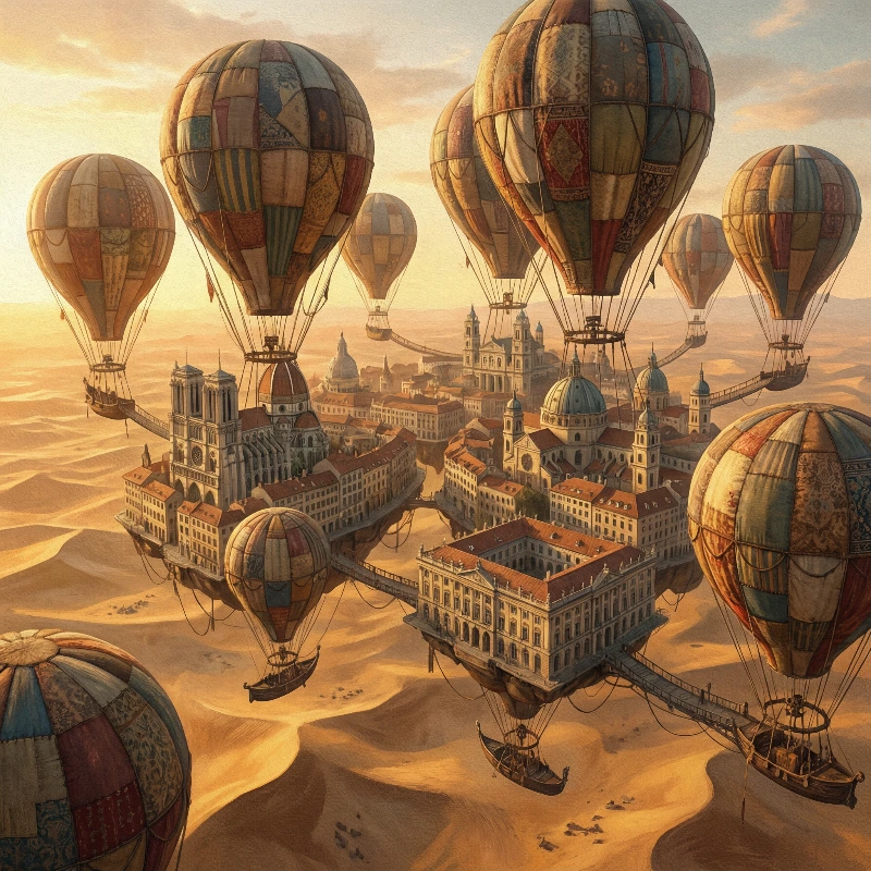 Floating City Balloons at Dusk