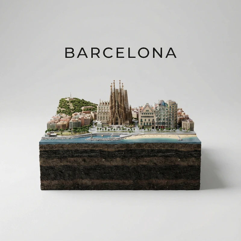 Nano Banana model generation of Ultra-Real Barcelona Diorama