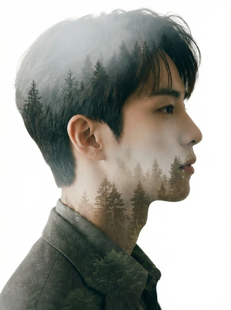 Nano Banana model generation of Foggy Forest Portrait