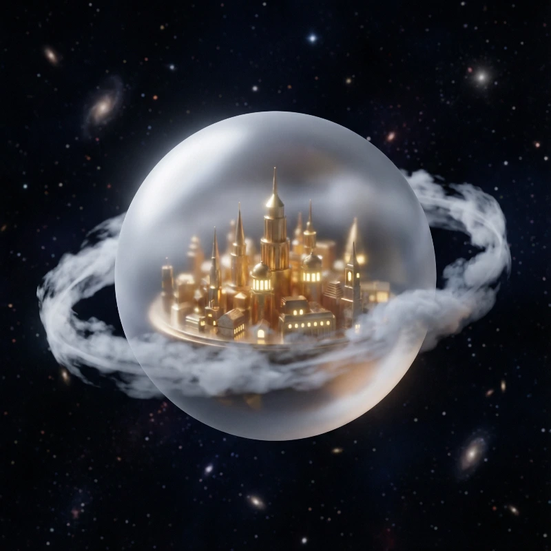 Frosted Glass Planet City, created using a Nano Banana Prompt