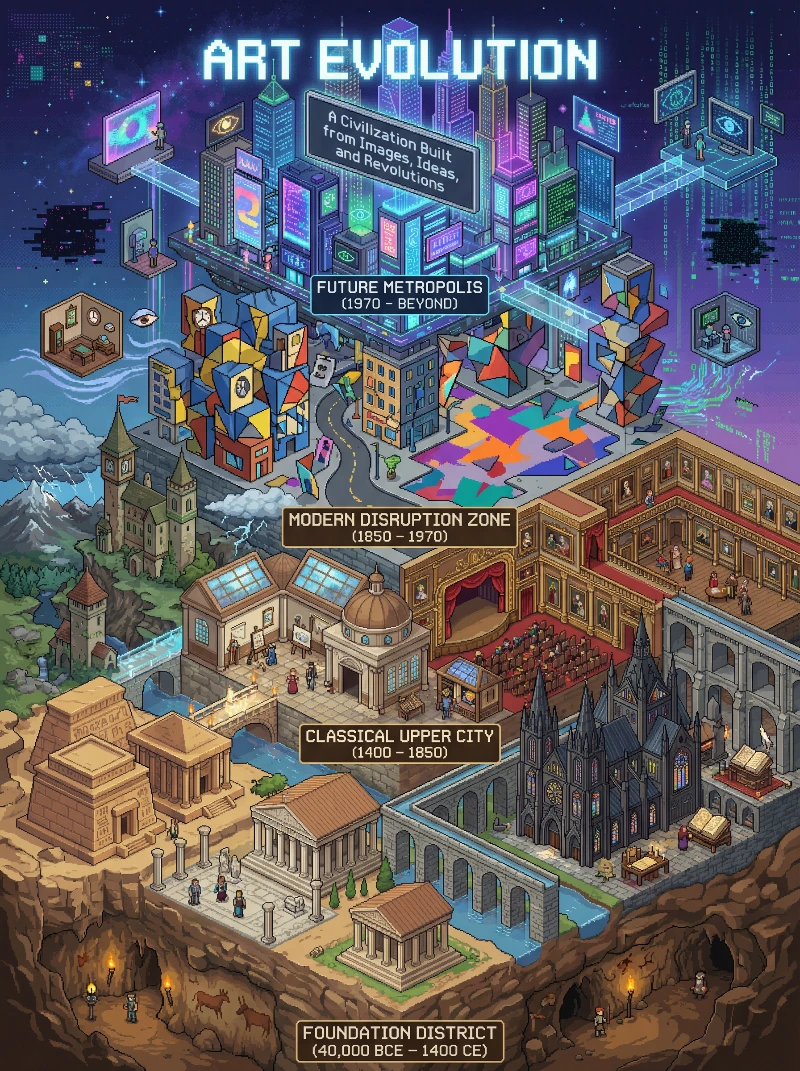 Nano Banana model generation of Isometric Art Evolution City