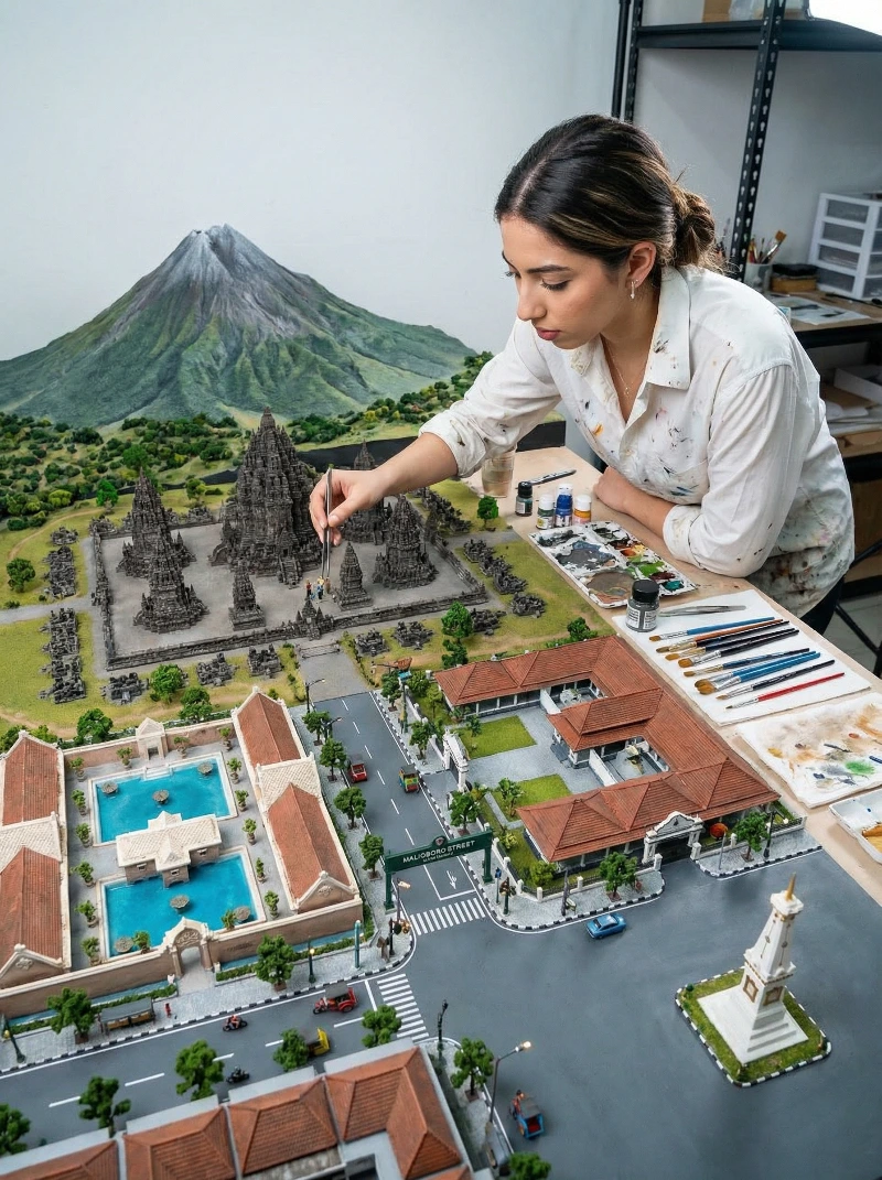 Nano Banana model generation of Hyper-Real Yogyakarta Diorama