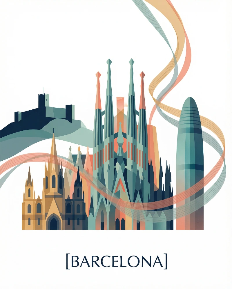 Minimalist Barcelona Skyline, created using a Nano Banana Prompt