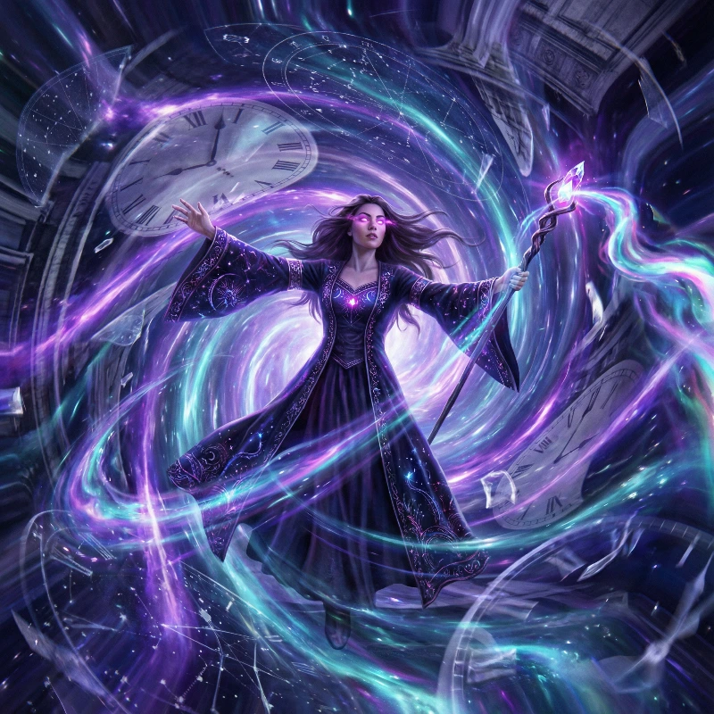 Quantum Sorceress Frenzy, created using a Nano Banana Prompt