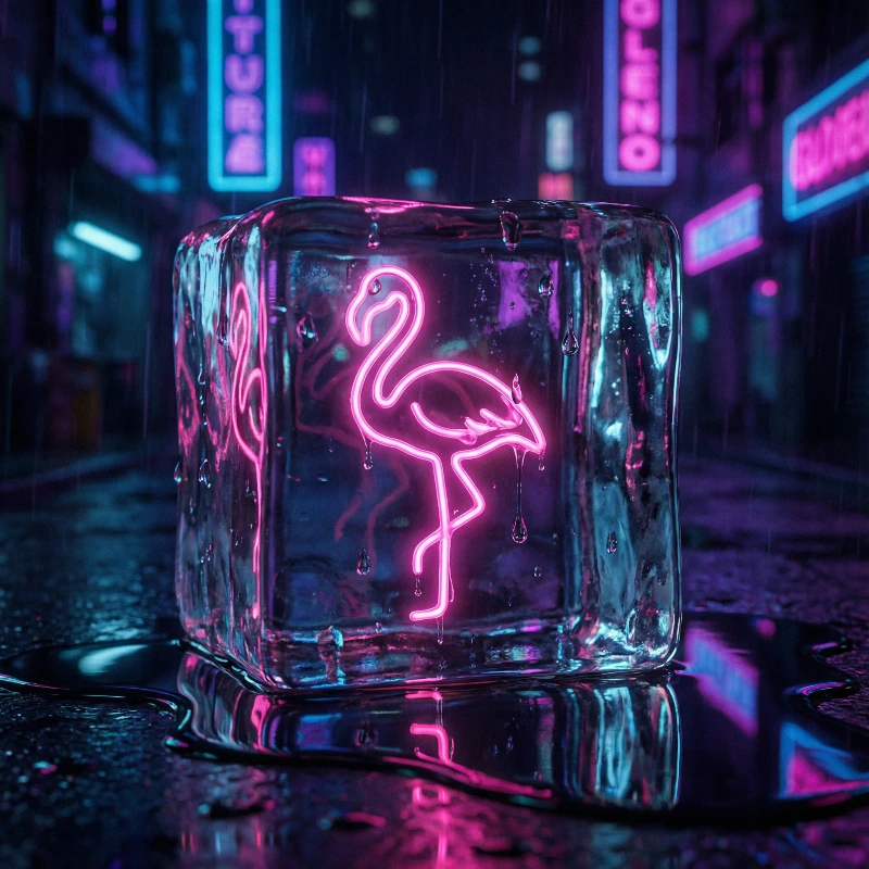 Nano Banana model generation of Neon Flamingo in Melting Ice