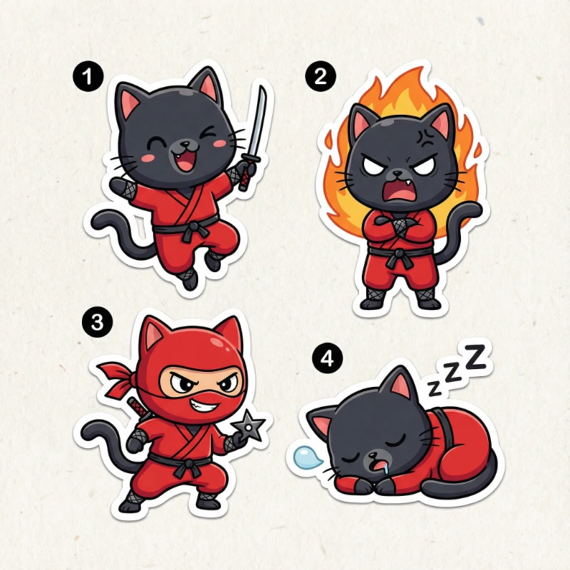 Chibi Ninja Cat Stickers, created using a Nano Banana Prompt