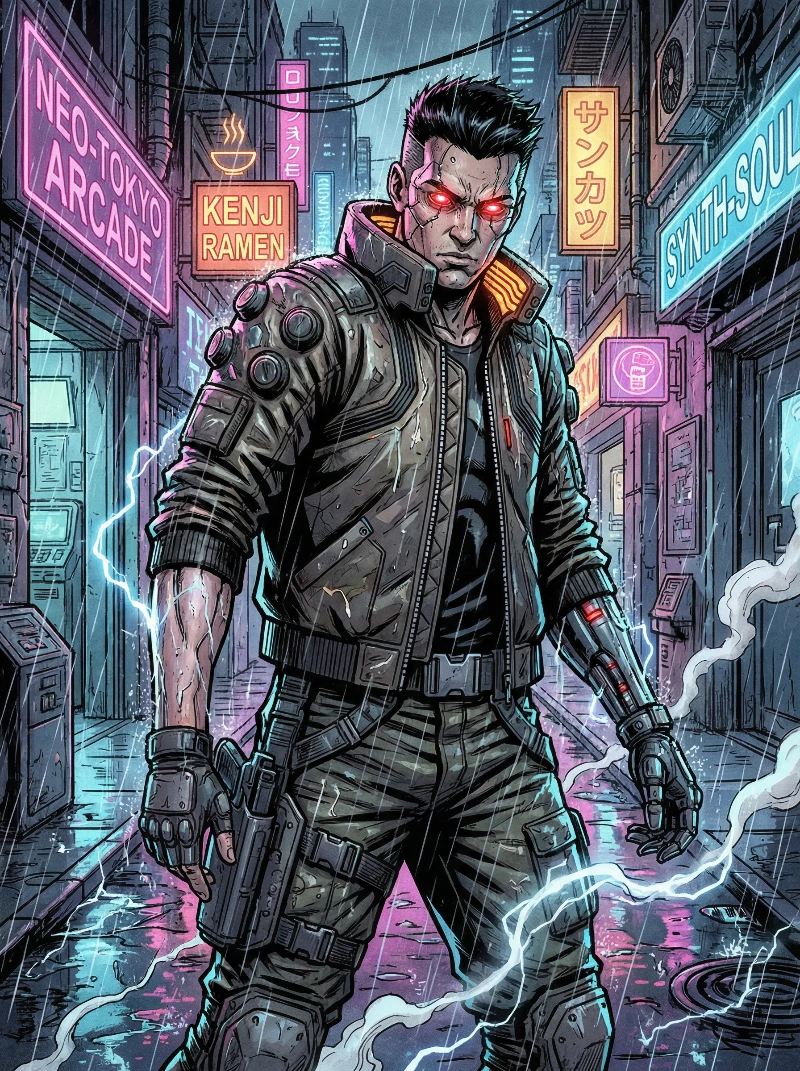 Neon Alley Cyberpunk Mercenary, created using a Nano Banana Prompt