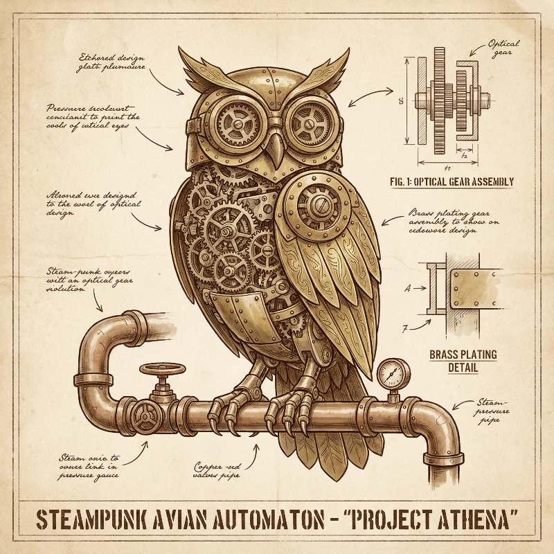 Steampunk Owl Pipe Tech Sketch
