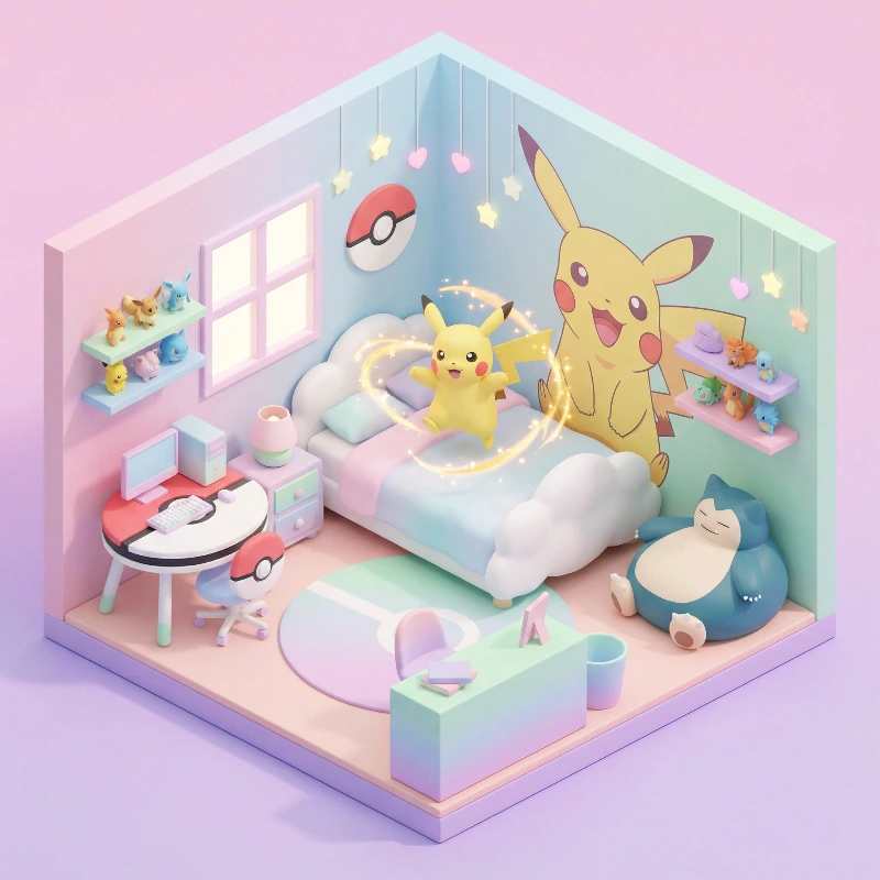 Kawaii Pikachu Isometric Bedroom