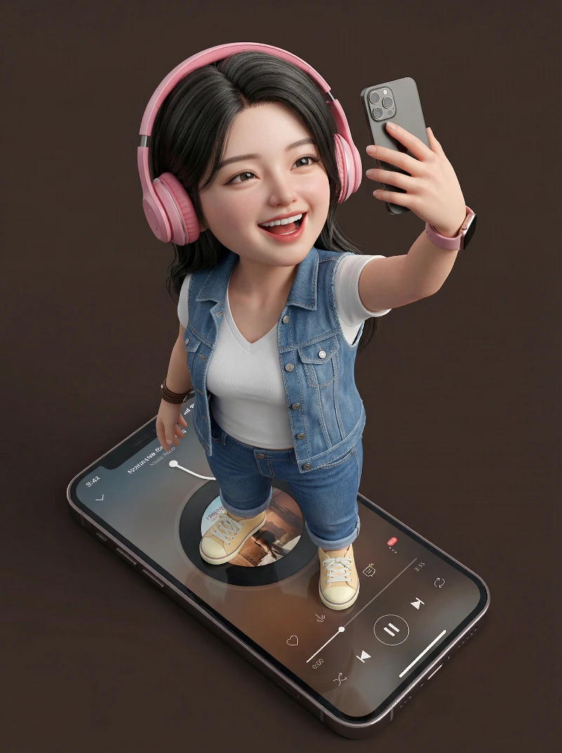 Chibi Selfie on Giant Phone, created using a Nano Banana Prompt