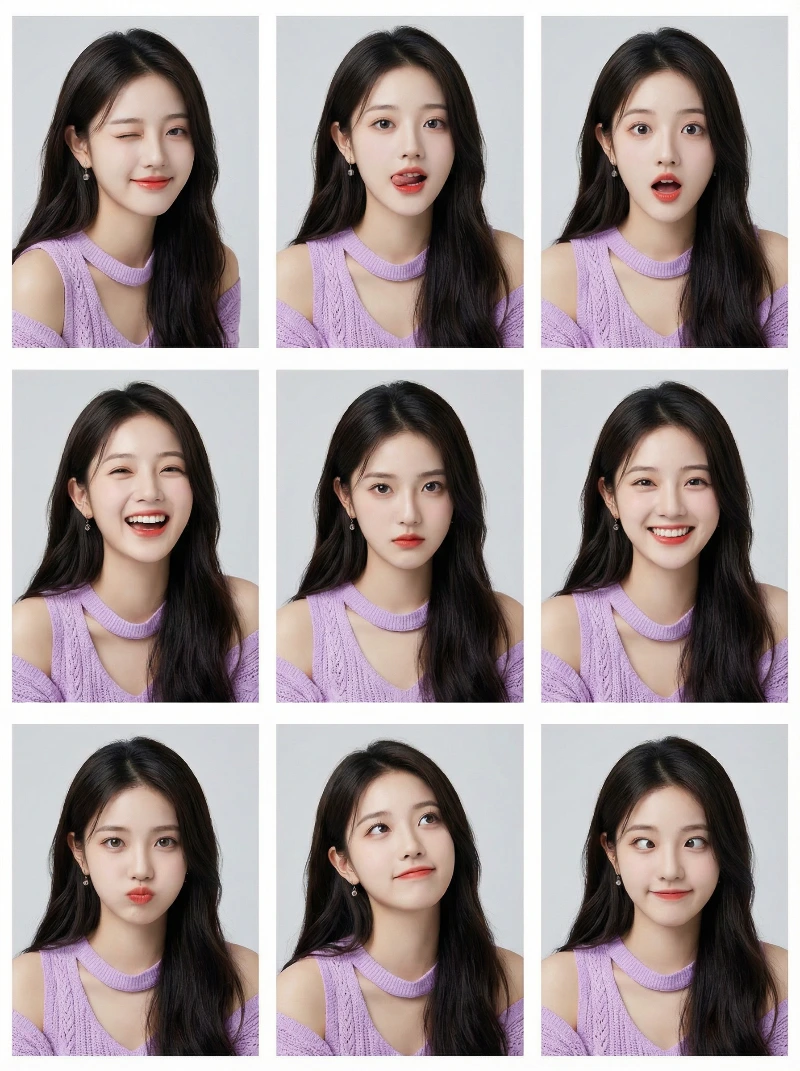 Nano Banana model generation of 3x3 K-pop Contact Sheet