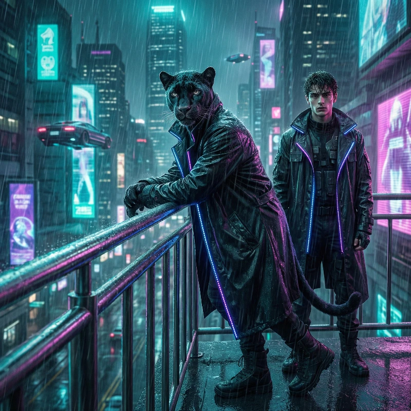 Nano Banana model generation of Cyberpunk Panther & Partner
