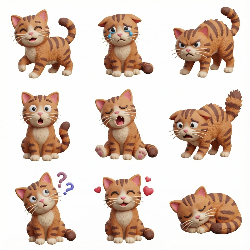 Nano Banana model generation of 3D Cat Emotion Grid