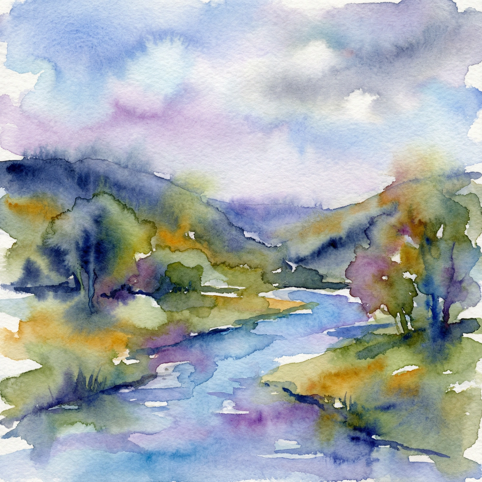Bleeding Watercolor Landscape