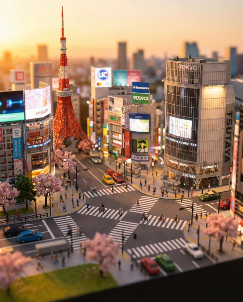 Sunset Tokyo Diorama, created using a Nano Banana Prompt
