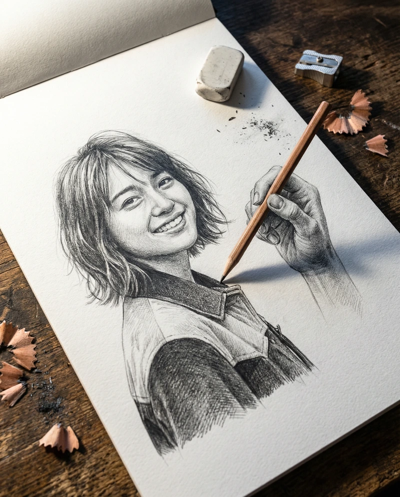 Graphite 3D Sketch Portrait, created using a Nano Banana Prompt