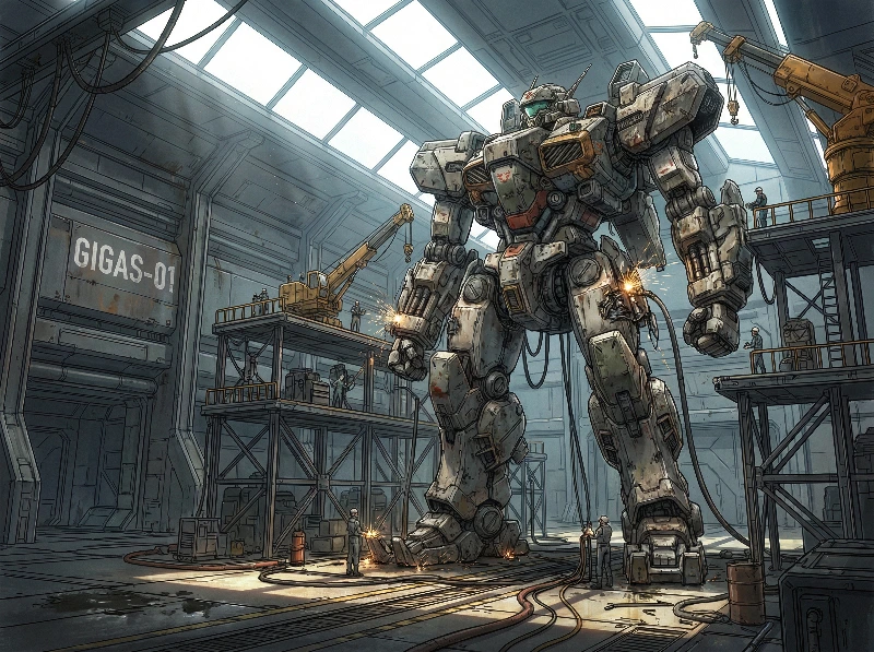 Giant Mecha Hangar Maintenance, created using a Nano Banana Prompt