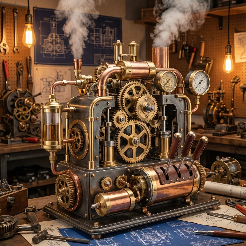 Nano Banana model generation of Steampunk Gear Machine