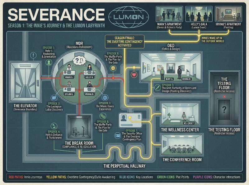 Severance S1 Plot Map, created using a Nano Banana Prompt