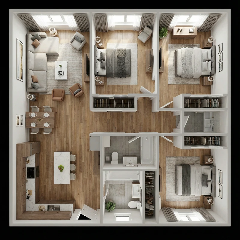 Nano Banana model generation of Realistic 3D Apartment Plan