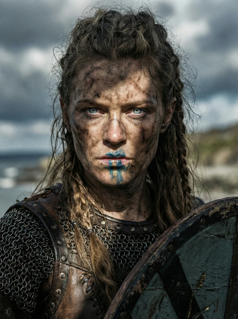 Nano Banana model generation of Gritty Viking Shieldmaiden