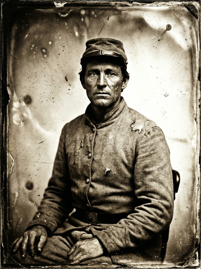 Nano Banana model generation of Wet Plate Civil War Portrait