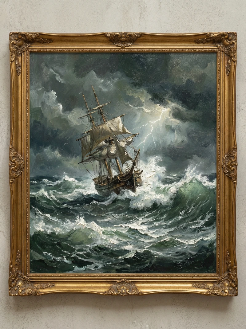 Nano Banana model generation of Stormy Seascape Impasto