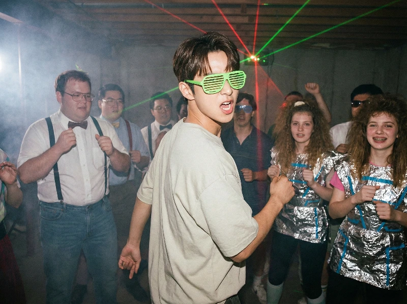 Nano Banana model generation of 80s Nerd Party Candid Flash