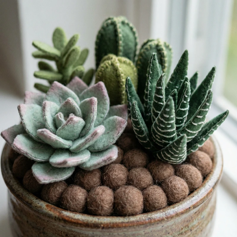 Felt Succulent Macro, created using a Nano Banana Prompt