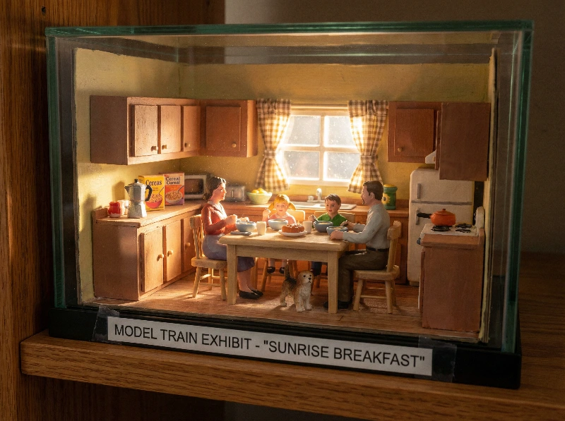 Nano Banana model generation of Sunlit Family Breakfast Diorama