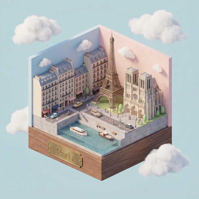 Pastel Paris Cube Diorama, created using a Nano Banana Prompt