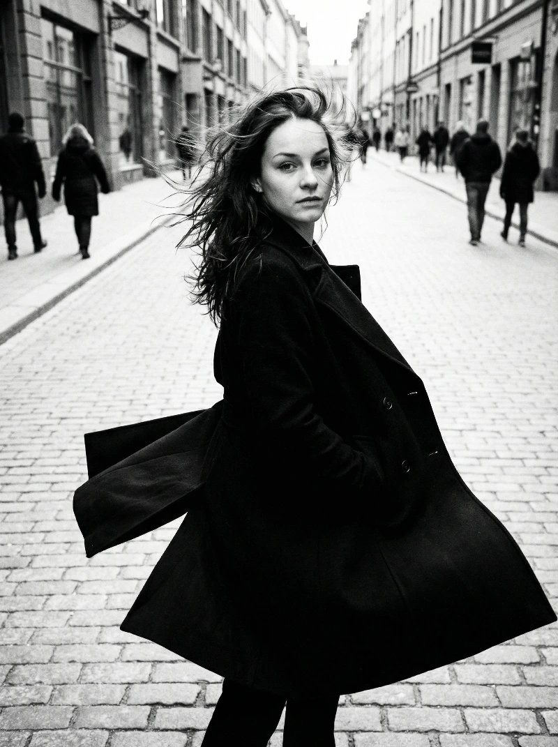 Dynamic B&W Fashion Stroll