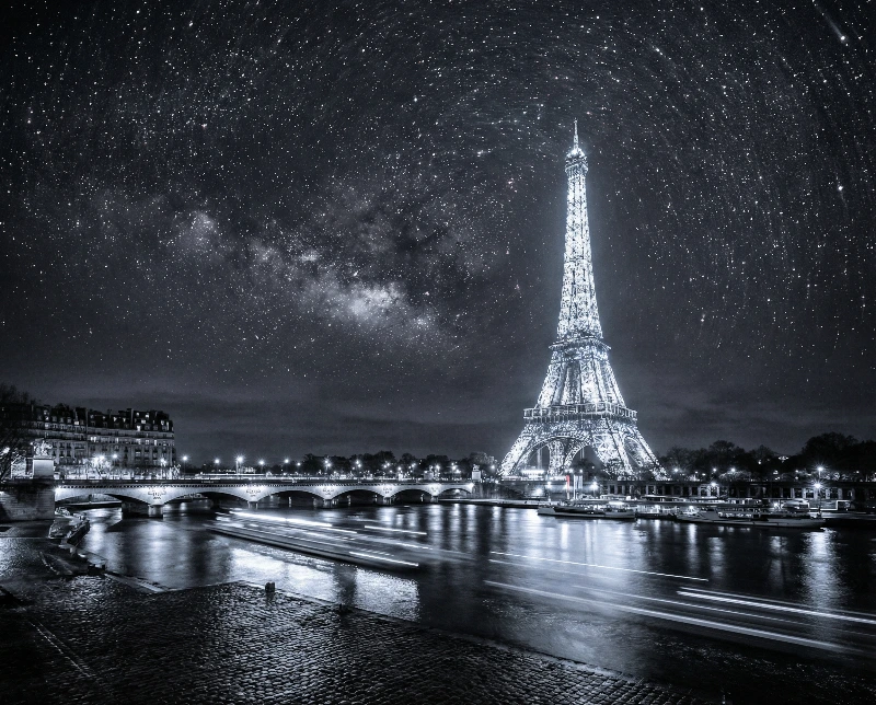 Nano Banana model generation of Dreamy Paris Starry Night