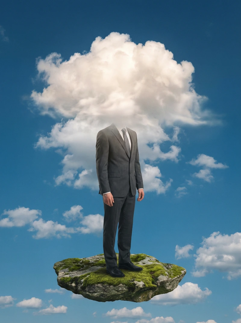 Cloud Head Business Portrait, created using a Nano Banana Prompt