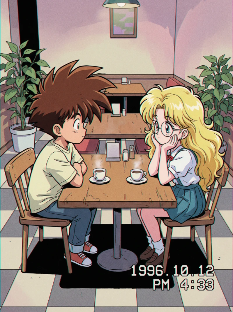 90s Anime Coffee Chat, created using a Nano Banana Prompt