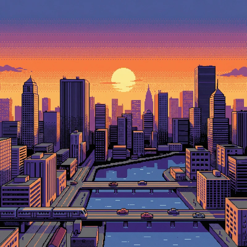 16-bit Sunset Pixel City