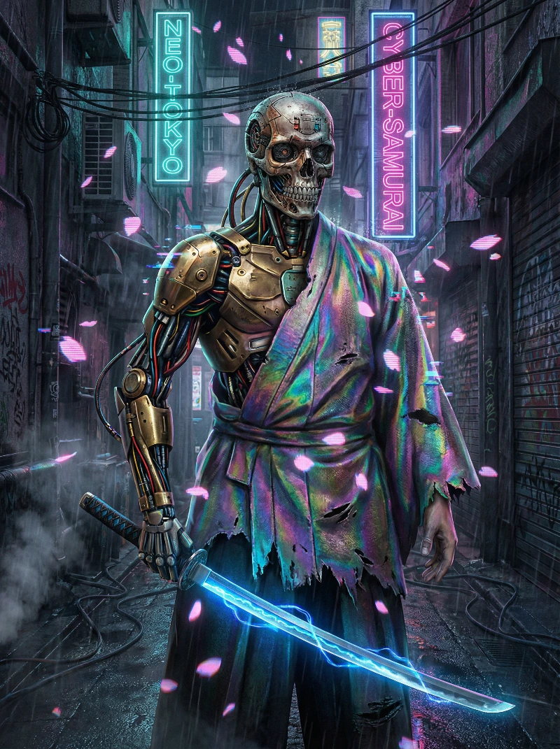 Nano Banana model generation of Neo-Tokyo Cybernetic Samurai