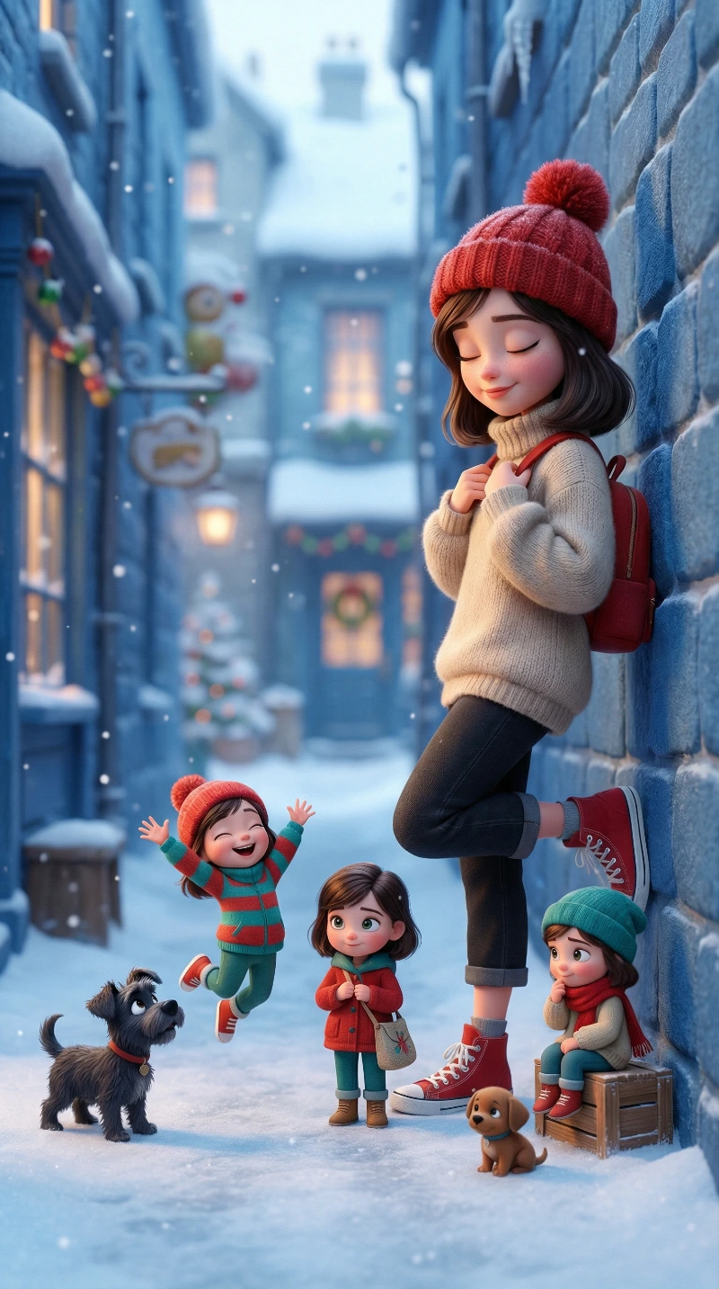 Whimsical Winter Alley Dream, created using a Nano Banana Prompt