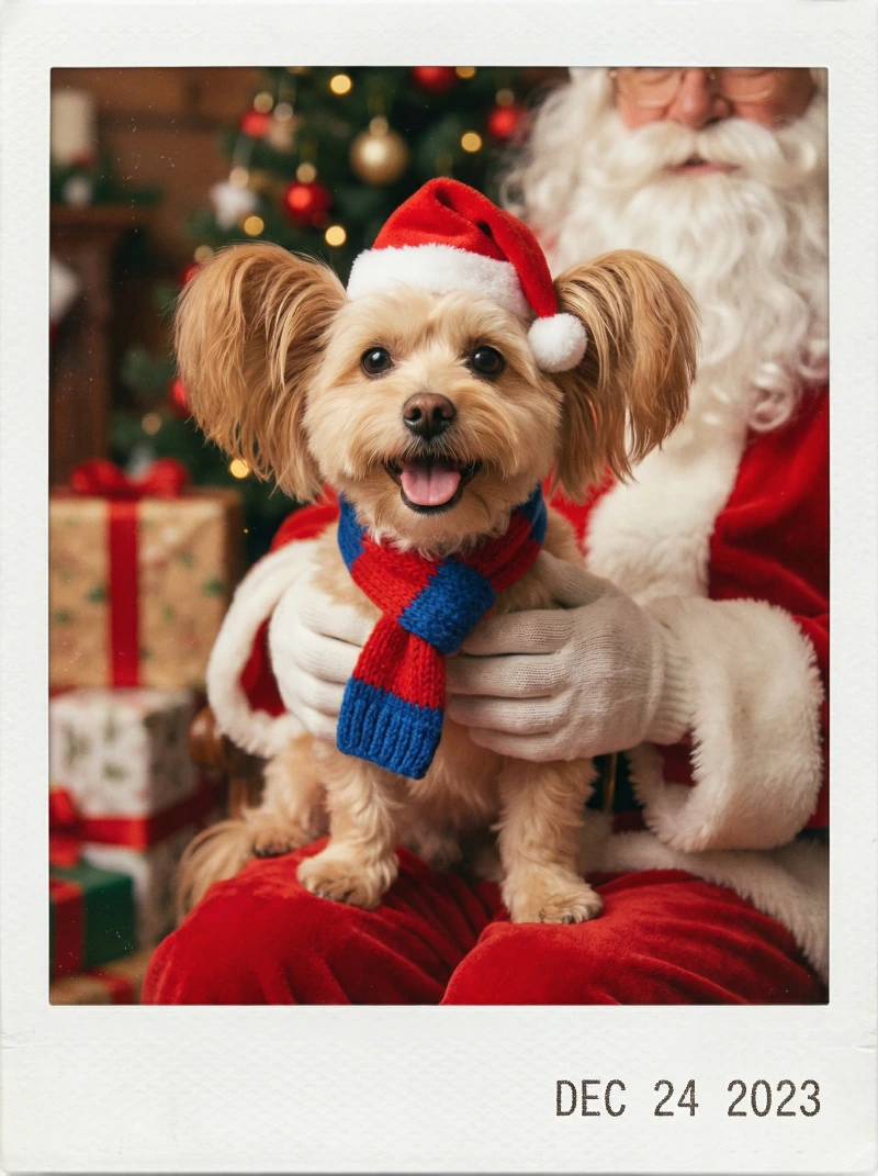 Polaroid Dog on Santa's Lap, created using a Nano Banana Prompt