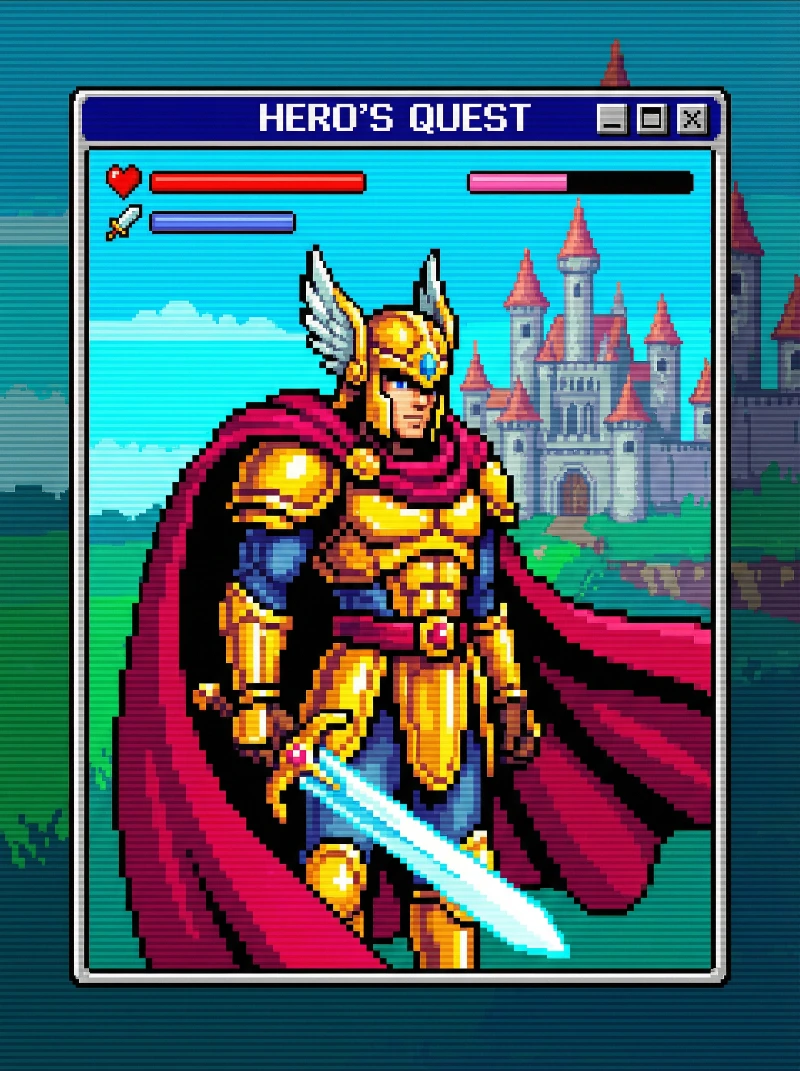 Nano Banana model generation of Retro SNES Hero Portrait