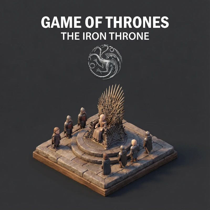 3D Cartoon Iron Throne Diorama, created using a Nano Banana Prompt