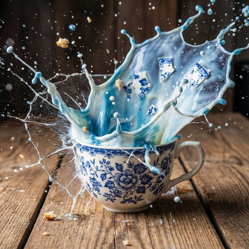 Blue Milk Teacup Shatter, created using a Nano Banana Prompt