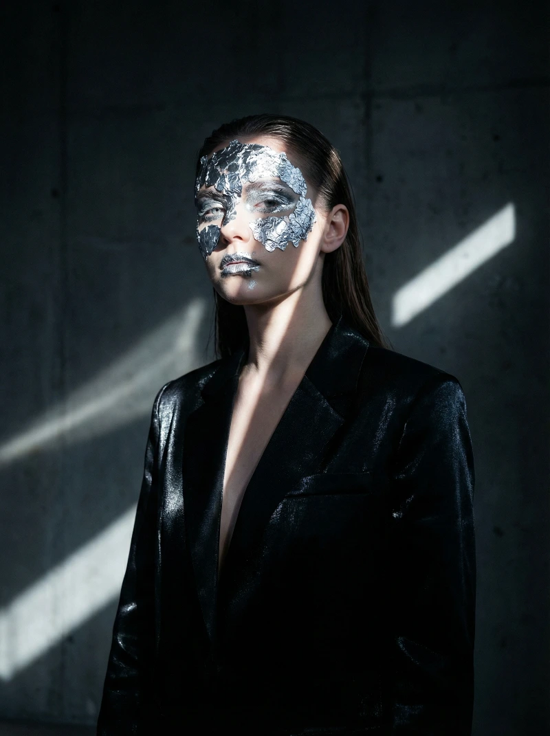 Silver Foil Fashion Drama, created using a Nano Banana Prompt