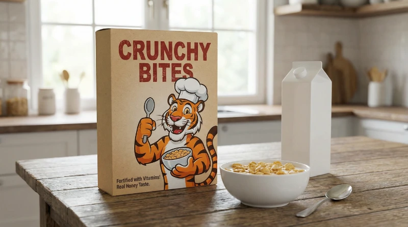 Nano Banana model generation of Crunchy Bites Tiger Mockup