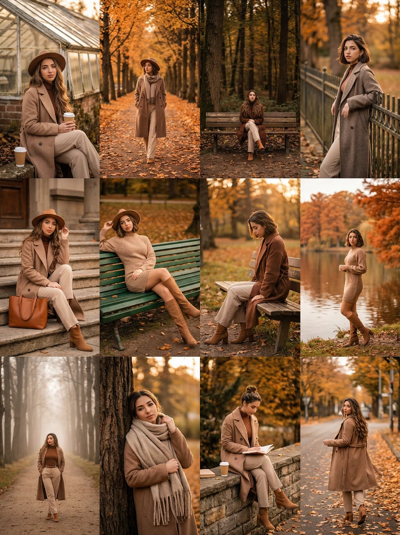 Nano Banana model generation of Autumn Fashion Grid Collage