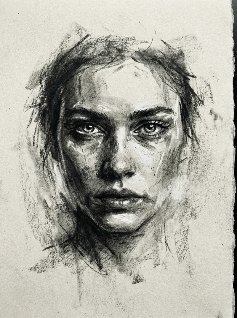 Nano Banana model generation of Expressive Charcoal Face Sketch