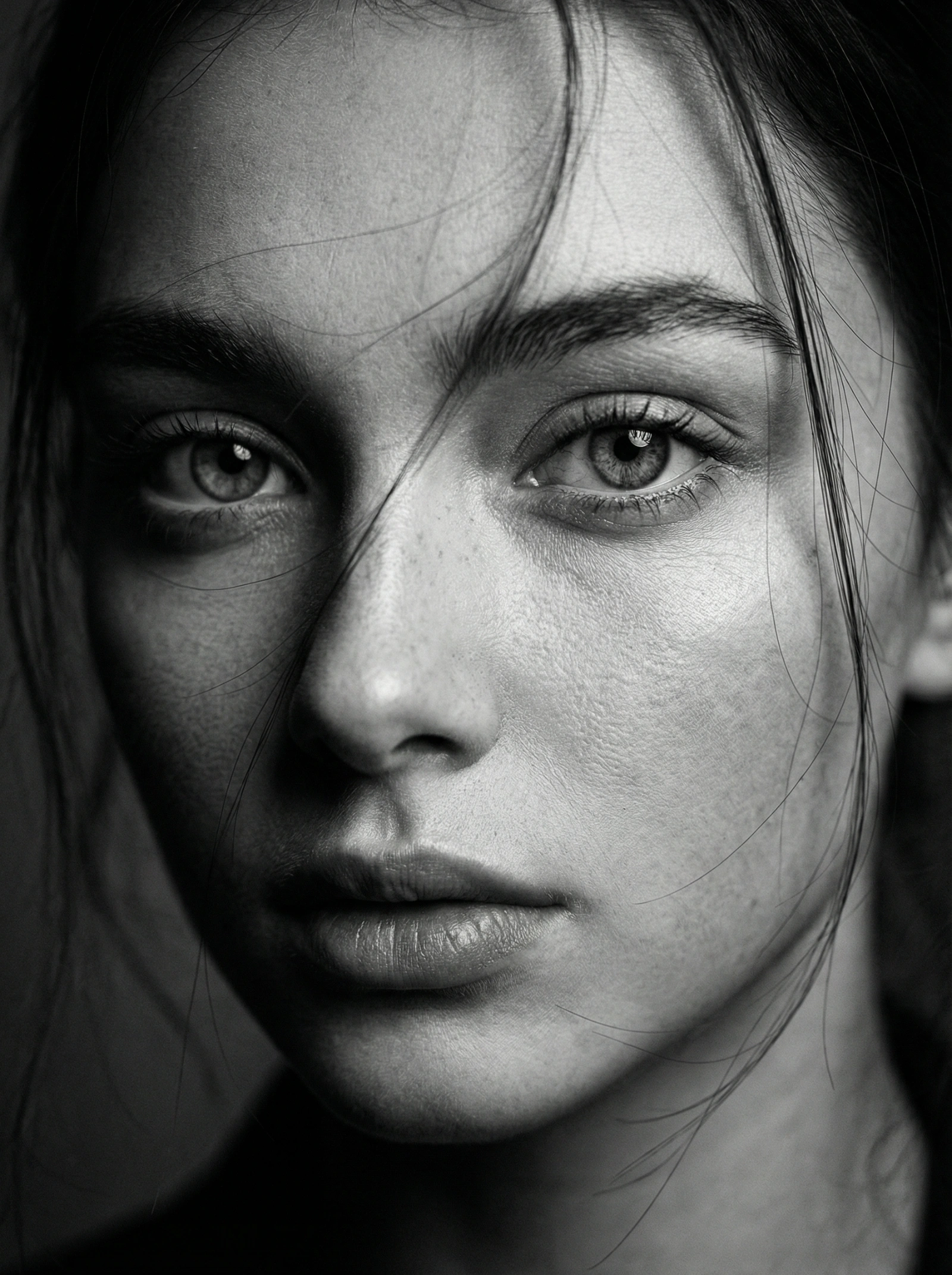 Dramatic B&W Portrait Closeup