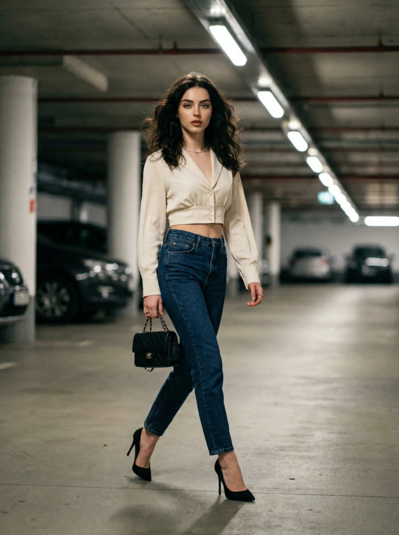 Cream Blouse Garage Stroll, created using a Nano Banana Prompt