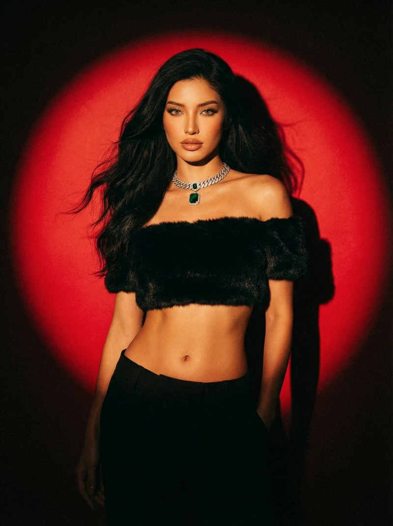 Nano Banana model generation of Dramatic Red Spotlight Fashion