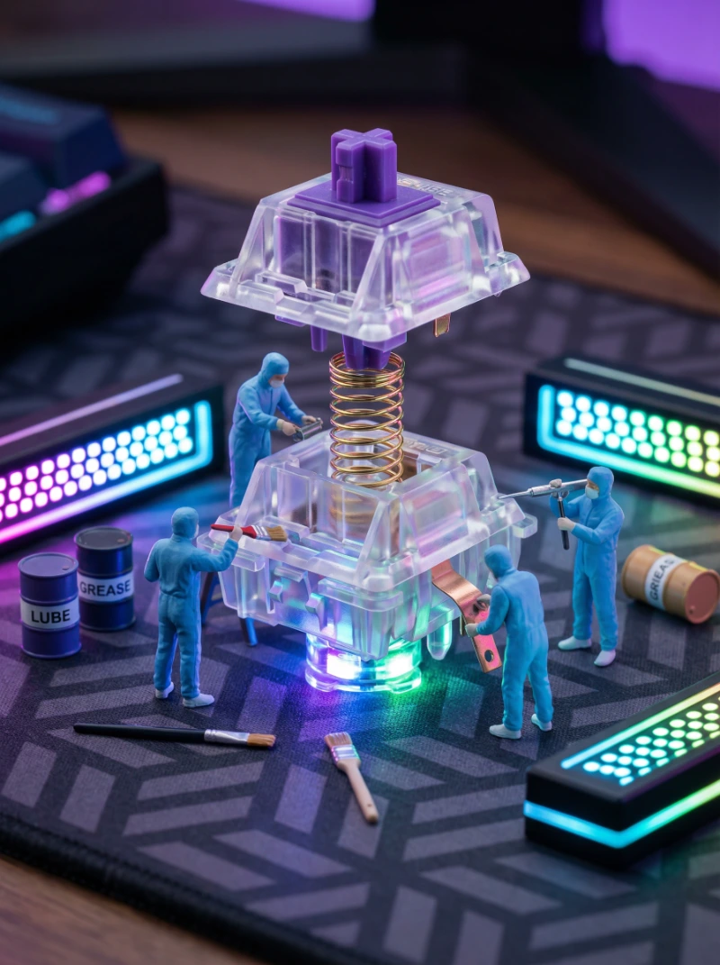 Cyberpunk Switch Lube Macro, created using a Nano Banana Prompt